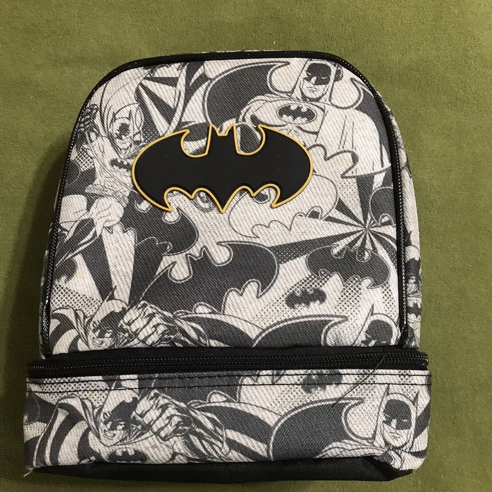 Batman Lunch Bag Black White Comic Print Insulated Dual Compartment Logo